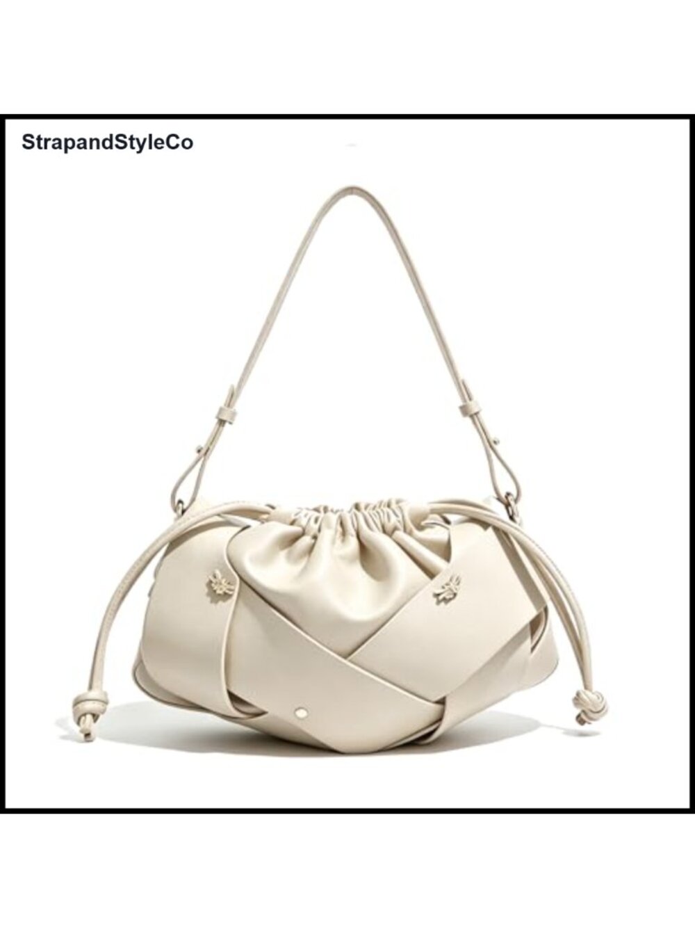 Woven PU Leather Drawstring Bucket Shoulder Bag Crossbody Purse
